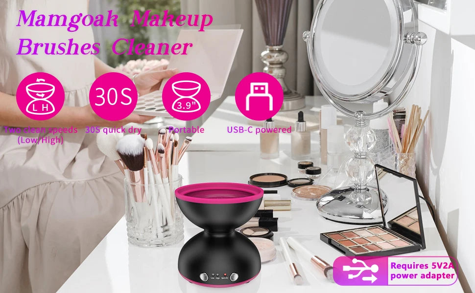 Makeup Brush Cleaner Machine, Two Gears Speed and Dehydration Function